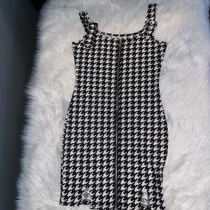 Houndstooth Zip Bodycon Mini Dress